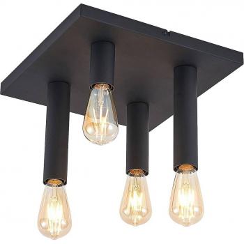 Lámpara de techo moderna Lindby Belana, plafón angular negro de metal con 4 luces E27 para salón y comedor