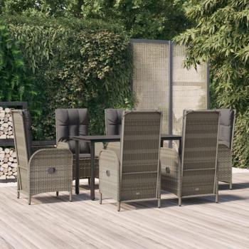 7-Piece Black and Grey Poly Rattan Garden Dining Set with Cushions