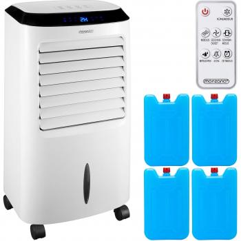 Enfriador de aire portátil 4 en 1 blanco con control remoto, tanque de 10L, humidificador y función ionizadora