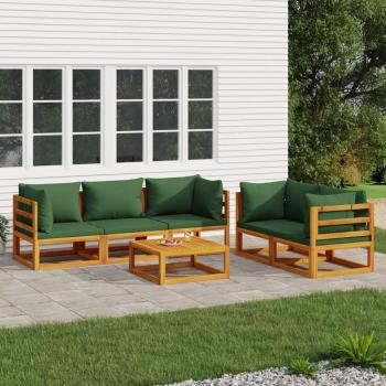 6-Piece Solid Wood Garden Lounge Set with Green Cushions