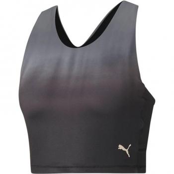 Top corto de entrenamiento Puma Studio Ombre Racerback negro y gris para mujer - Talla L