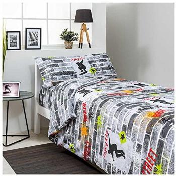 Funda Nórdica Juvenil Reversible Roll Algodón-Poliéster Multicolor para Cama de 105 cm + Funda de Almohada