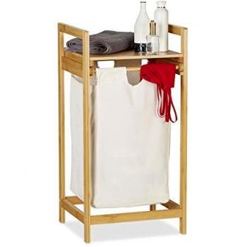 Cesto de Ropa Sucia Deslizable de Bambú con Balda, Rectangular, Portátil, 30L, Marrón