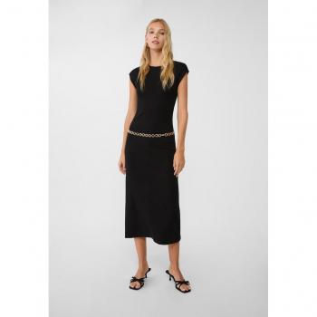 Stradivarius Ribbed Black Midi Dress Size M