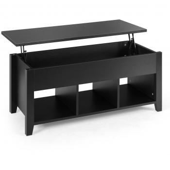 Mesa de Centro Elevable Costway con Tapa Elevable, Altura Regulable, Compartimiento Escondido, Color Negro, Dimensiones 104,5 x 49,5 x 48,5 cm