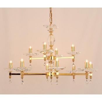 Araña sin pantallas Capri Gold 12 bombillas 47cm - Candelabro de 12 brazos dorados con cacerolas de vidrio óptico