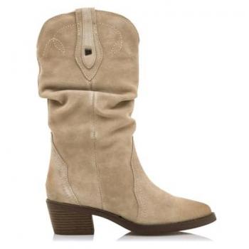 MTNG Botas de Tacón Mujer Teo Beige, Cierre Cremallera, Punta Afilada, Piel con Interior Sintético, Caña Alta, Casual