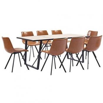 vidaXL Juego Comedor 9 Piezas de Cuero Sintético Mobiliario Decoración Interior Casa Hogar Robusto Duradero Resistente Funcional Práctico Útil Coñac