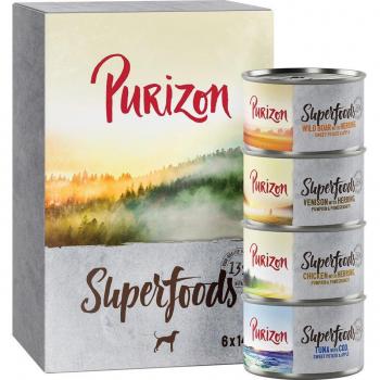 Purizon Superfoods 24 x 140 g comida húmeda para perros - Pack Ahorro - Pack mixto (8xPollo, 8xAtún 4xJabalí, 4xCaza)