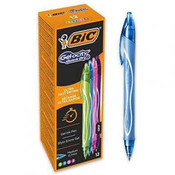 BIC Gel-ocity Quick Dry - Caja de 12 unidades, bolígrafos de Gel de punta media
