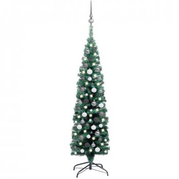 vidaXL Árbol de Navidad artificial delgado LEDs y bolas verde 150 cm