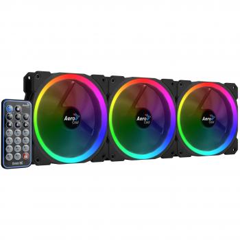 Aerocool Orbit RC - Pack de 3 Ventiladores para PC con iluminación RGB y Mando a Distancia, Color Negro