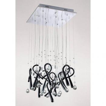 Lámpara colgante cuadrada 10 bombillas G4 cromo pulido/vidrio negro/cristal, no compatible con LED/CFL