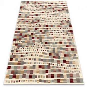 Alfombra de lana kilim geométrica beige/gris/burdeos 120x160 cm