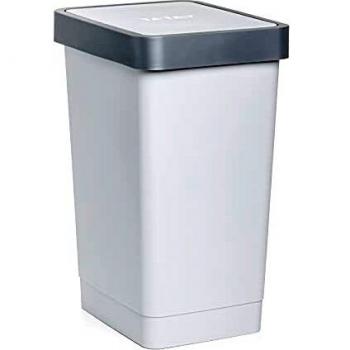 TATAY Cubo de Tapa Basculante Smart, 25L de Capacidad, Polipropileno, Libre de BPA, Bolsa Basura 30L, Color Blanco, Medidas 26 x 34 x 47 cm