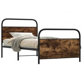 Estructura de Cama 90x200 cm en Madera de Roble Ahumado sin Colchón