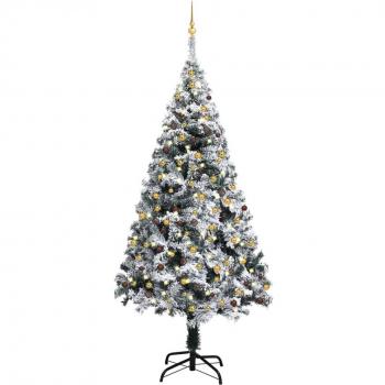 Árbol de Navidad artificial con LEDs y bolas PVC verde 240 cm