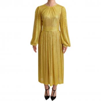 Dolce & Gabbana Yellow Crystal Mesh Pleated Maxi Dress - IT38|XS