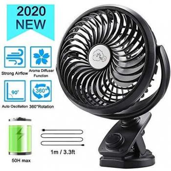 USB Ventilador de Mesa silencioso, Mini Clip Ventilador con Batería recargable de 5000mAh