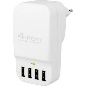 Cargador USB 4 Puertos 6.8A Blanco para 2 Smartphones y 2 Tablets