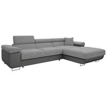 Sofá rinconero Comfivo S102, gris, con función de descanso y caja de ropa de cama, 280x170x70cm