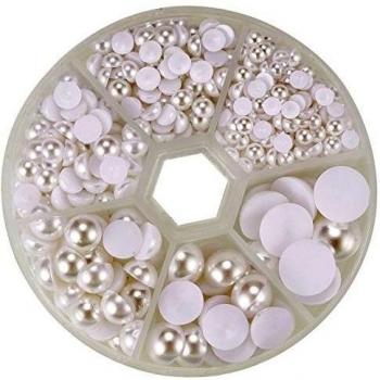 PandaHall Elite 600 Pcs White Assorted Mixed Sizes Flat Back Pearl Cabochon