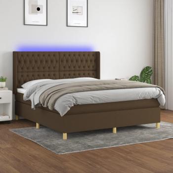 Cama box spring con colchón de muelles y luces LED en tela marrón oscuro 180x200cm