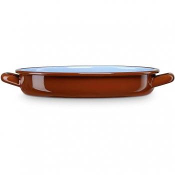 Cacerola Baja Inducción Briebe Terra 28cm, Acero Esmaltado Vintage 3L, Apta para Fuego y Horno, Color Marrón Teja