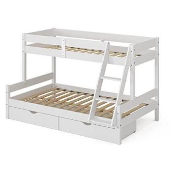 Litera Everest, Blanco, 120x200 / 80x200 cm con cajones y escalera de acceso