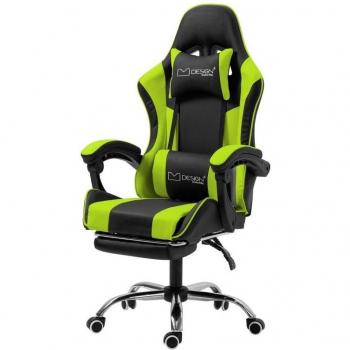 Silla Gaming Giratoria Ajustable Ergonómica con Función de Masaje 121-128cm Negra/Verde, Asiento Racing Gamer con Reposabrazos y Reposacabezas