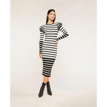 Vestido a rayas con rouches y escote redondo