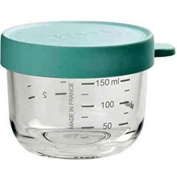 BÉABA Tarros de Conservación para Bebé, Tupper en Cristal, Resistente al calor, Recipientes para guardar la comida de Bebé, Con indicador de cantidad, 1x 150ml, Azul