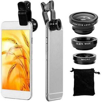 OcioDual Camara Lente Universal para Teléfono Móvil Ojo de Pez Macro Gran Angular Negro