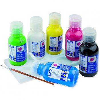 MILAN® Caja 6 botellas de témpera de colores 125 ml con pincel