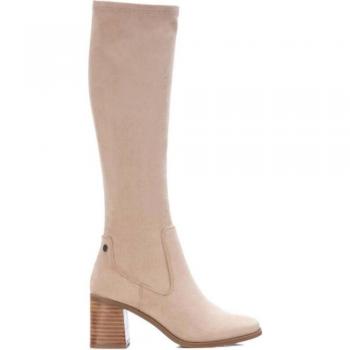 BOTA ALTA BEIGE ANTE XTI 141736 - Botas de Mujer, material ante, color beige, diseño alto, estilo elástico
