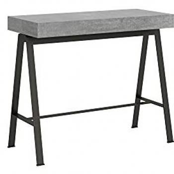 Consola extensible pequeña Premium 90x40/196 cm con estructura de cemento y marco antracita