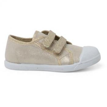 Zapatillas de Lona para Niña Blanditas con Doble Tira Adherente y Brillos en Color Oro Talla 27