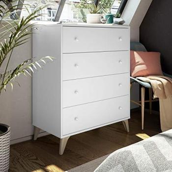 Comoda con 4 Cajones, para Dormitorio, Modelo Sweet, Acabado en Color Blanco Artik, Medidas: 77,5 cm