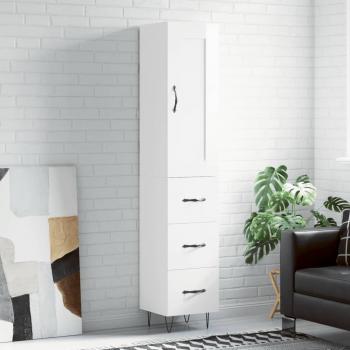Aparador alto de madera multicapa blanco pulido 34,5x34x180 cm