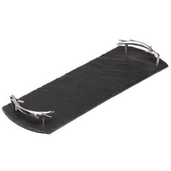 Personalized Small Slate Serving Tray with Antler Handles