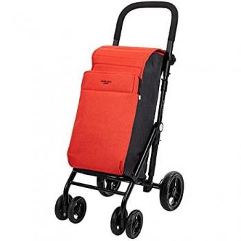 Carlett Carro de compra plegable 4 ruedas con freno Urban Duo, capacidad de carga 25kg, bolsa principal de 36L, bolsa térmica de 7,5L, resistente a la lluvia, color rojo