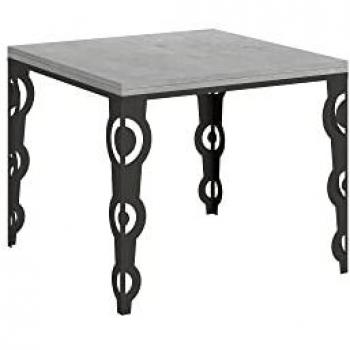 Mesa abatible extensible Karamay Libra 90x90/180 cm cemento con estructura antracita