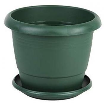 Maceta redonda verde modelo Gardenia con plato 28 cm | Ideal para interior y exterior | Dimensiones 35 x 28.8 cm | Venta unitaria