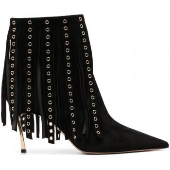 Casadei Women's Black Suede Stiletto Heeled Fringe Boots, Size 10 US