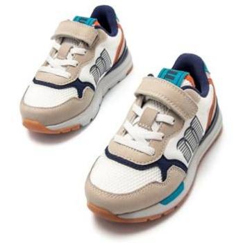 Zapatillas deportivas para niños Mustang Compact con piso grueso, cierre de cordones y adherente, puntera redonda, color gris y blanco, talla 25