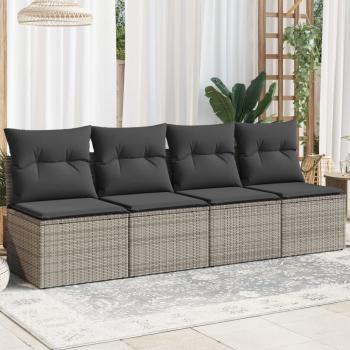 Sofá de jardín con cojines de 4 asientos en Polyrattan gris