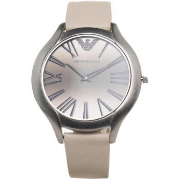 Reloj Armani Mujer AR0776 (43mm) - Reloj de pulsera, diseño elegante, caja de acero inoxidable, diámetro de 43 mm, esfera blanca con detalles dorados, correa de cuero negro, resistente al agua