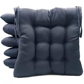 Pack de 6 Cojines para Sillas de Exterior e Interior Reversibles 40 x 40 x 7 cm, con Correas de Sujeción
