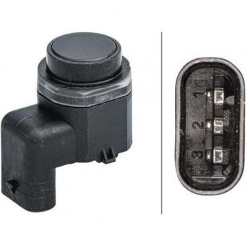 Sensor de aparcamiento HELLA 6PX 358 141-541, tipo: sensor de ayuda a la marcha atrás, características: en forma de ángulo, 3 polos, enchufado, barnizable, con anillo de