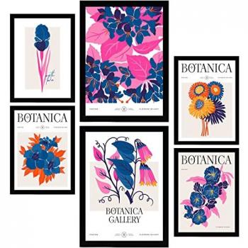 Set de 6 Posters Florales con Marcos Negros - Galería Botánica de Naturaleza y Decoración Interior en Tamaños A3 y A4